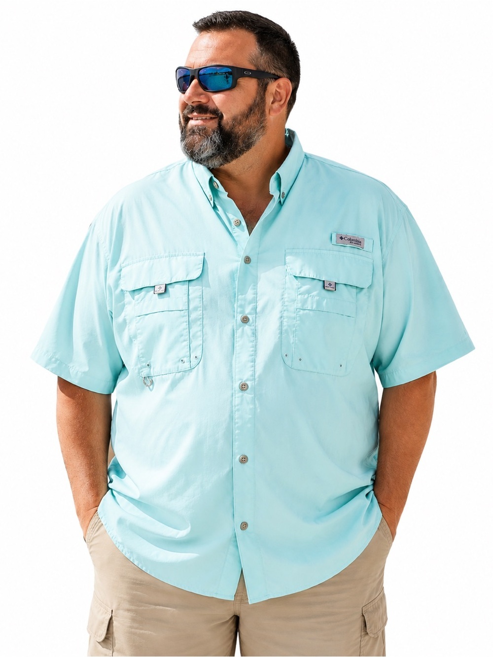 Columbia Seafoam Green Short Sleeve Fishing Shirt